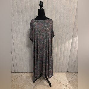 3XL LuLaRoe Carly Hi Low Dress Gray Floral Extra Stretchy